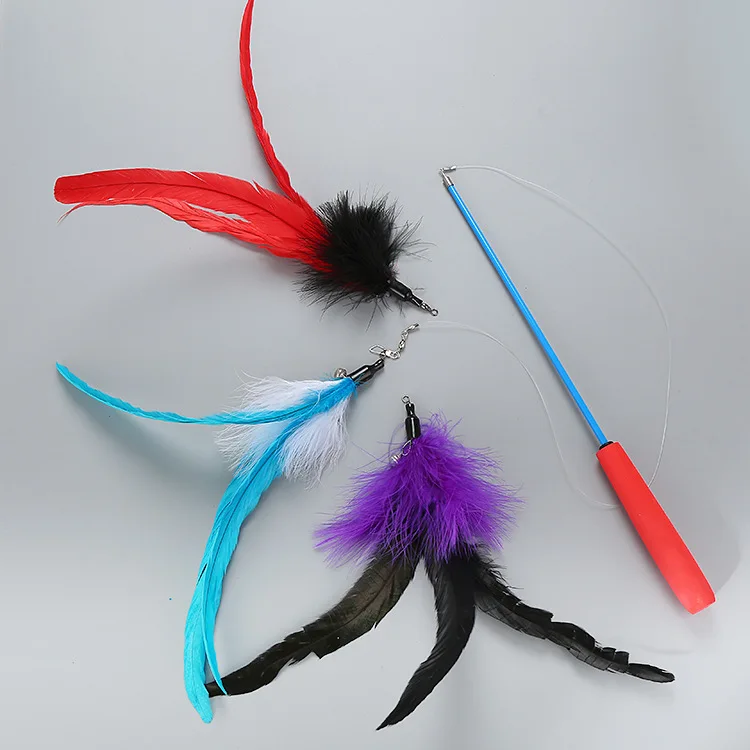 

Three Section Telescopic Pole Feather Funny Cat Stick Replaceable Head Funny Cat Toy Interesting Pet Toy Supplies, Photo color