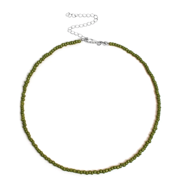 

NUORO Handmade Pea Green Bean Color Rice Beads Stackable Clavicle Chain Women Holiday Jewelry Boho Seed Beaded Choker Necklace