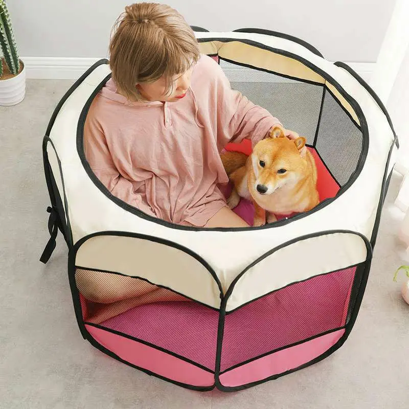 

Portable Folding Pet Dog Octagonal Cage For Cat Tent Playpen Puppy Kennel Easy Operation Fence Outdoor Big Dogs House, Black/blue/coffee/gray/pink