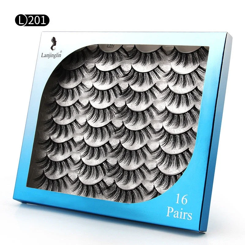 

16 pairs 3D Faux Mink Hair False Eyelashes Natural Long Thick Eye Lash Crisscross Handmade Full Strip Lashes