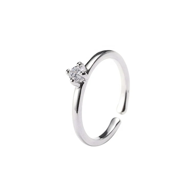 

Minimalist Style 925 Sterling Silver Women Finger Jewelry Zircon Diamond Open Adjustable Ring