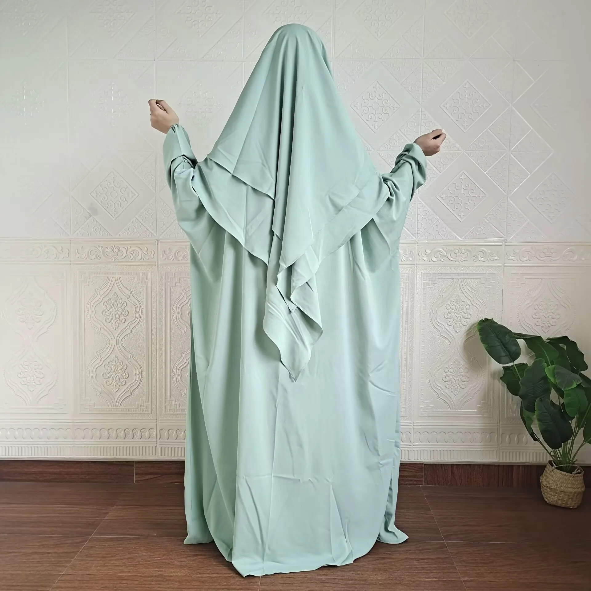 

Latest High Quality EID Full Length Islamic Clothing Muslim Women Dress Prayer Two Layers Khimar Two Piece Set Nida Abaya Jilbab