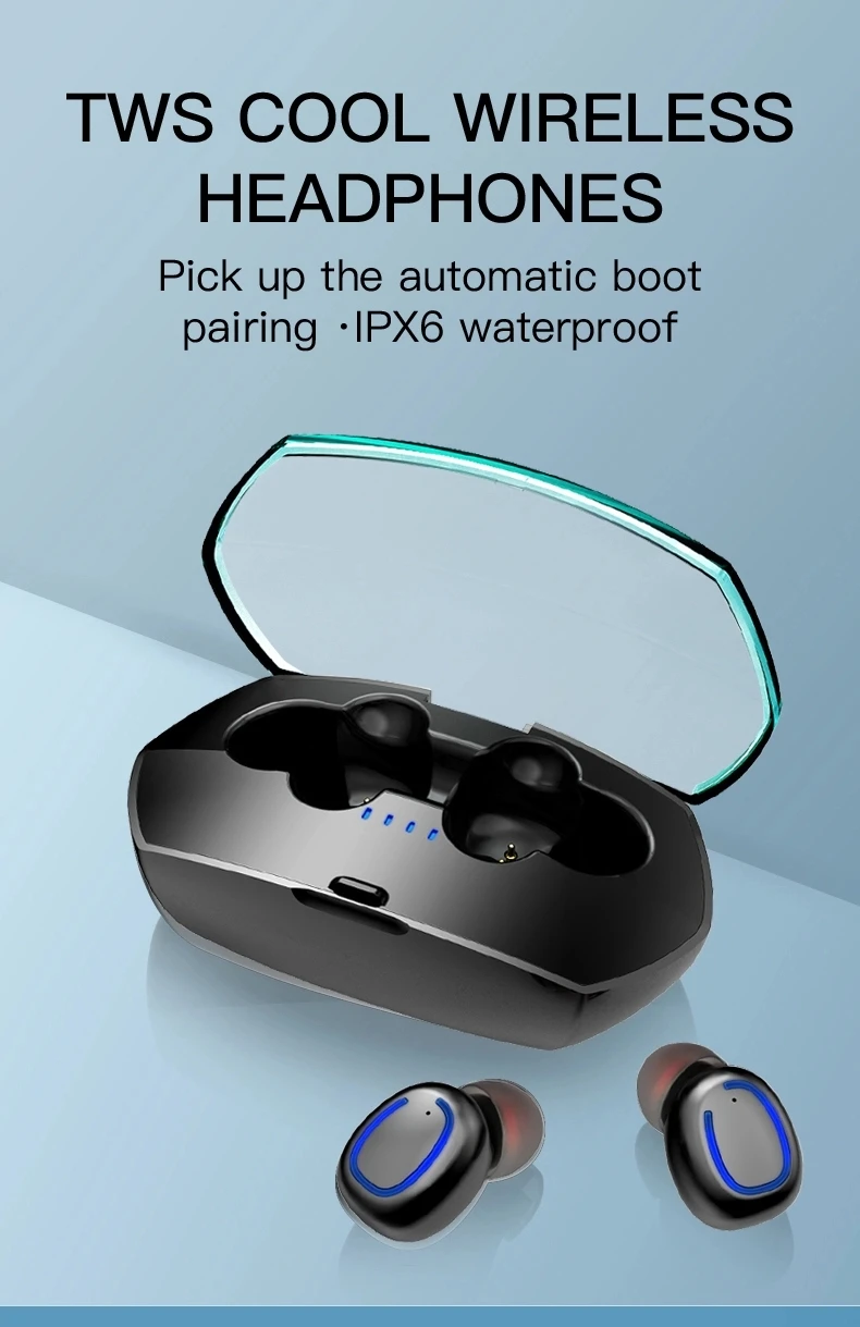 Popular Cellphone Waterproof Bass Stereo Earphone with charging box sports tws mi earphones earbuds wireless bluetooth earphone - ANKUX.COM