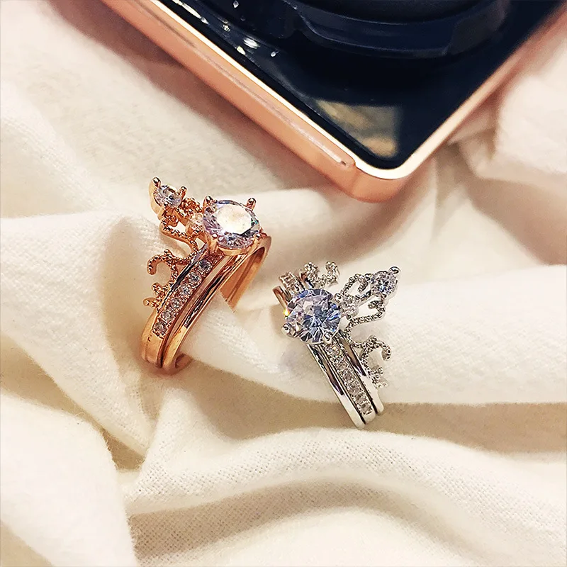 

Juhu Two-piece Detachable Crown Ring Female Korean Fashion Two-in-one Combination Ring, Platinum, rose gold