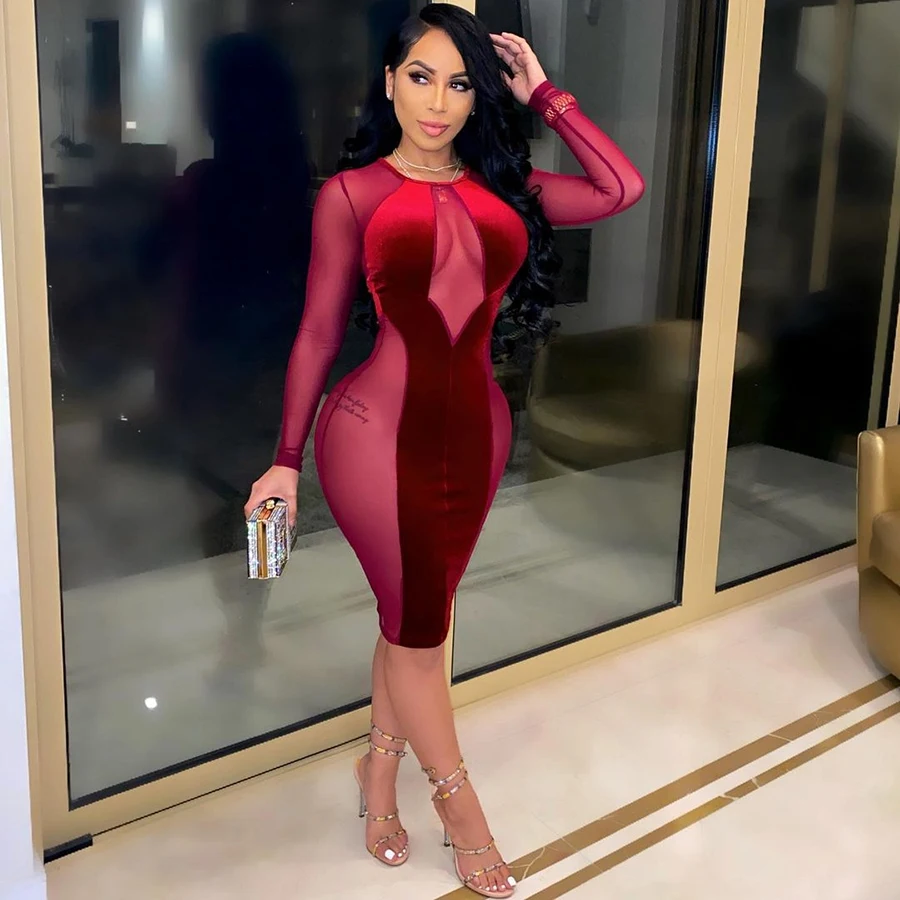 

Nibber K20D10817 Factory wholesale fashion sexy lace mesh patchwork solid color mini Bodycon dress female 2021 new casual dress