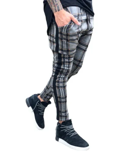 

The Latest Design Fashion Men's Clothing Low MOQ Motorcycle Pants Stock Men's Plaid Printed Pencil Casual Pants, Customized color