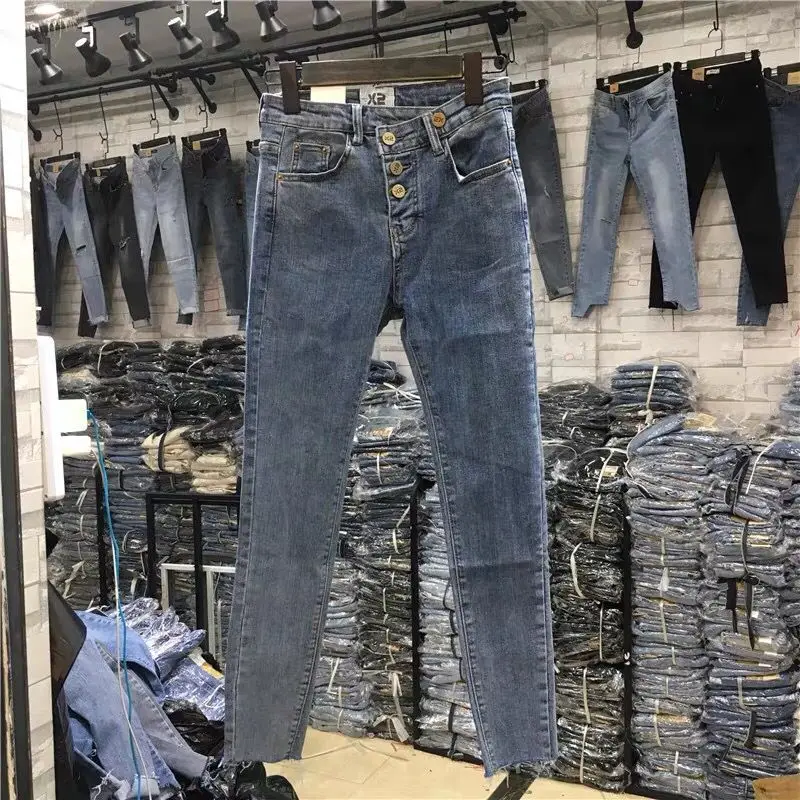 High Quality Women Fashion Skinny High Rise Women Non Faded Plain Denim Jeans Pants