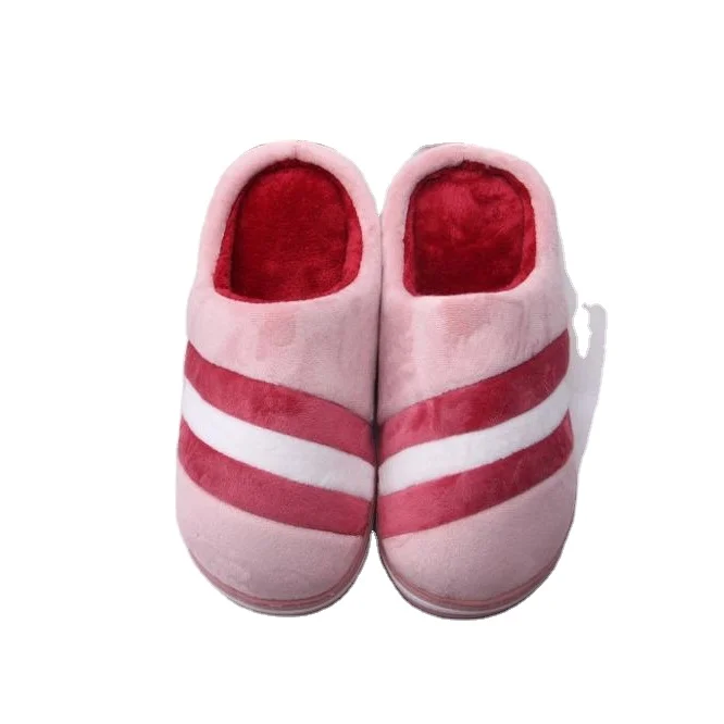 

Classic and fashionable stripe designs men and women winter indoor and outdoor non-slippery thermal plush slippers