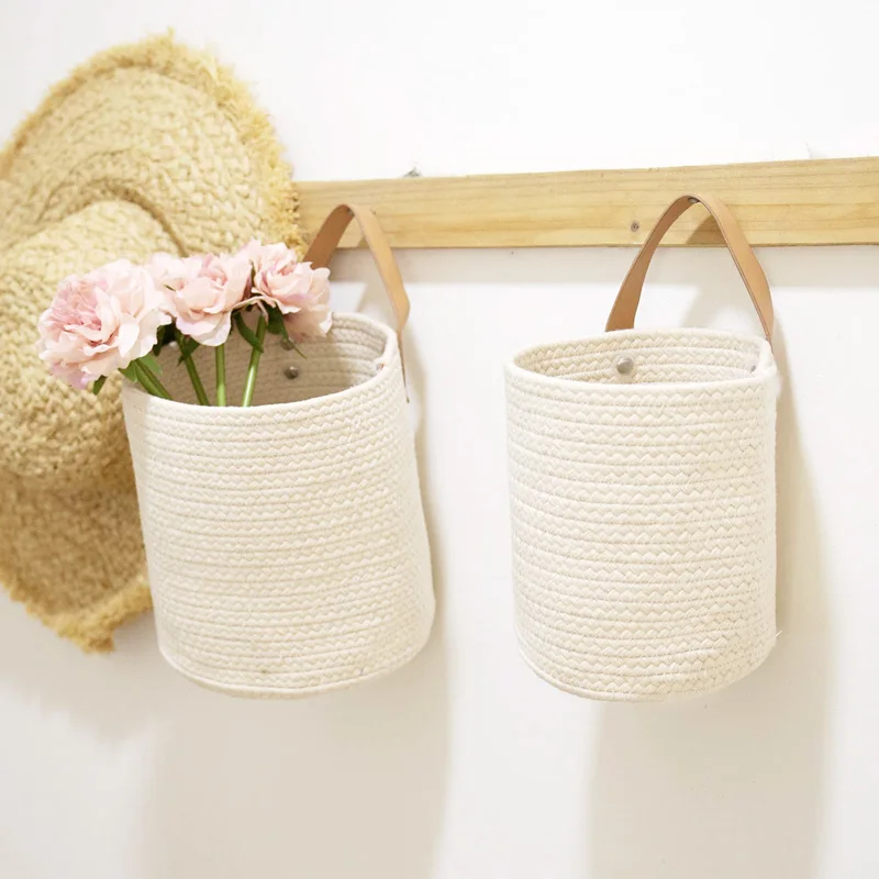 2个装棉绳编织壁挂花篮编织蕨类植物悬挂收纳篮子花卉植物