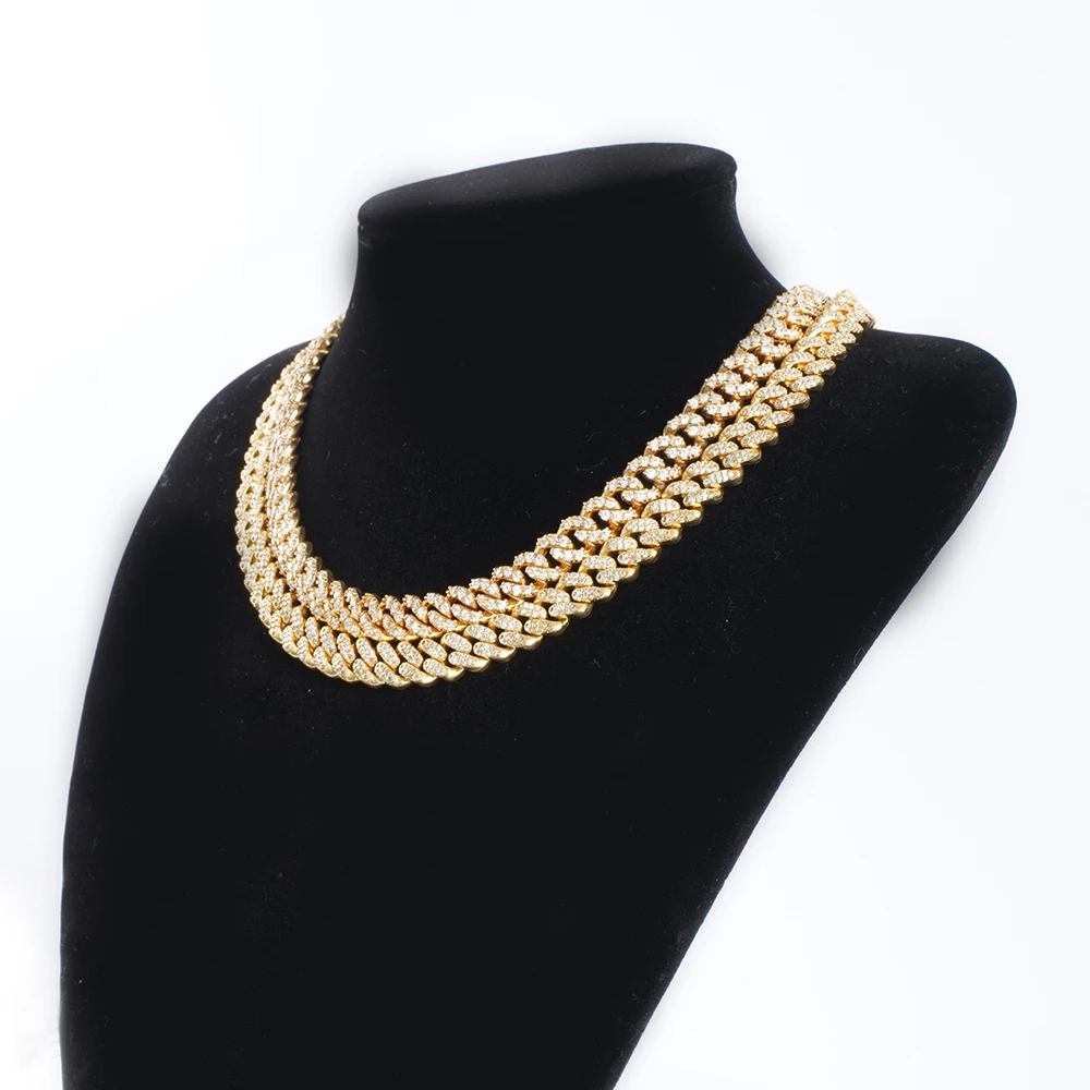 

12mm 18k Gold Cuban Chain Baguette Hip Hop Jewelry Necklace Wholesale