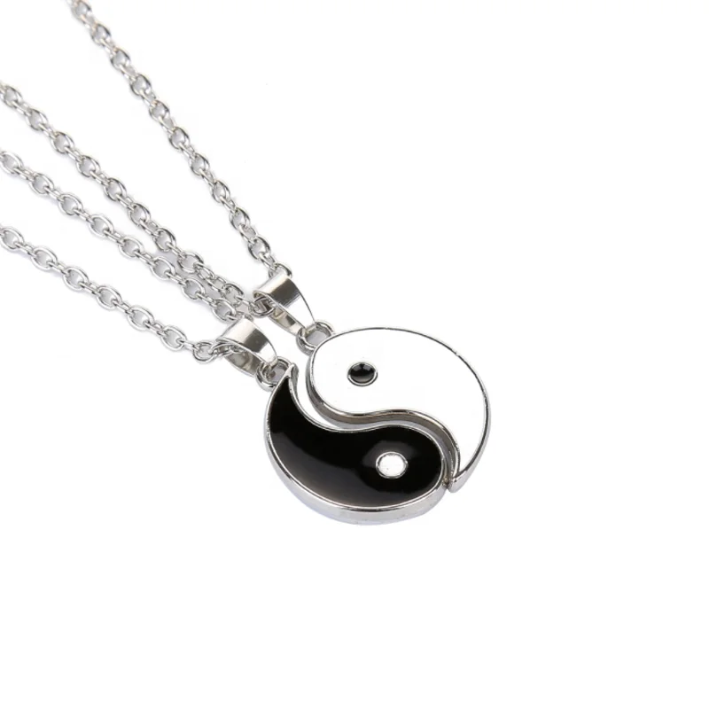 

1 Pair Tai Chi Necklace Trendy Yin Yang Pendant Puzzle Piece Necklace For Couple Friends Choker Jewelry Gifts, As pictures
