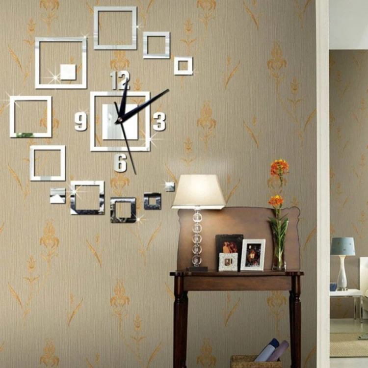Creative Mirror 3D Stereo Acrylic Living Room Bedroom Fashion DIY Decorate Wall Clock