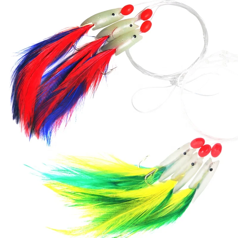 

2020 Hotsale Trolling rubber with feather Fishing Lure Big Game Tuna feather Lure, 3 colors