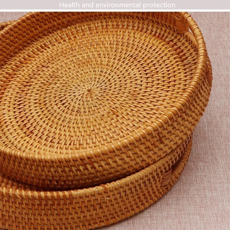 

handmade multifunctional coffee tea rattan tray
