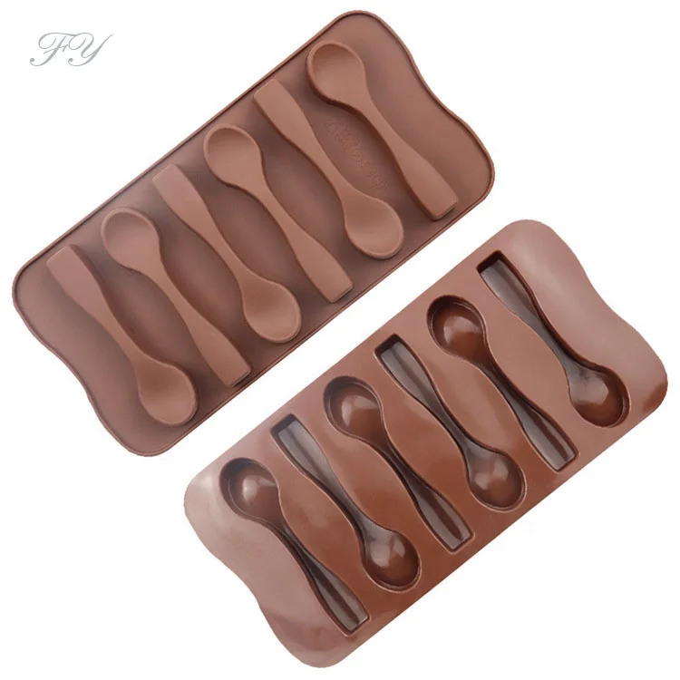 

Spot wholesale 6 even spoon shaped silicone chocolate mold DIY homemade ice tray mold food grade silicone mold