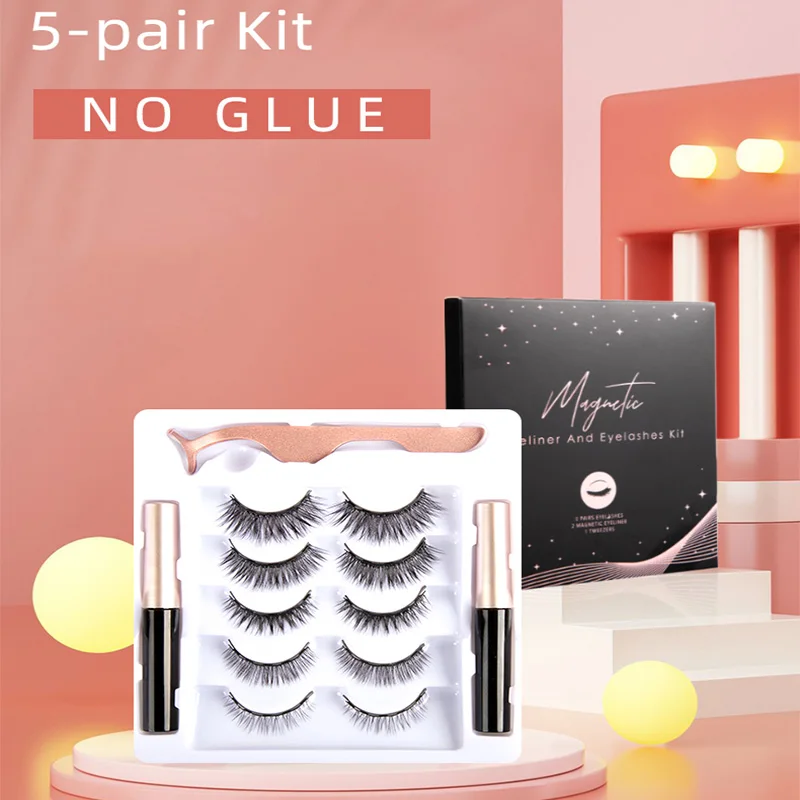 

Amazon Hot sell magnetic eyelash eyeliner set natural magnet lashes/magnetic eyelash strip 5 pairs