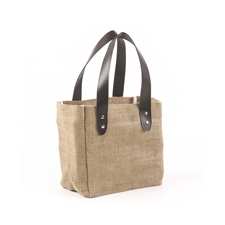 

Environmentally friendly products portable leather handles canvas jute bag tote