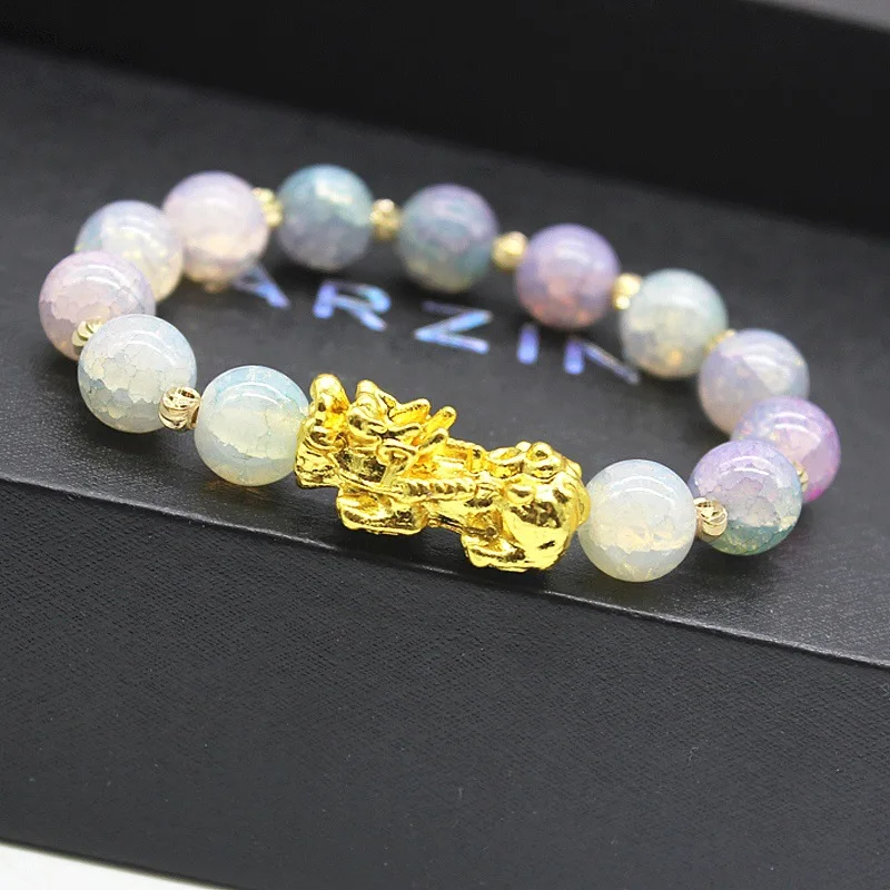 

Lucky Silver Color Craft Charm Bangle Men Handmade Elastic Jewelry Natural 6 mm Sodalite Reiki Energy Stone Bead Bracelets Women, Gold, silver