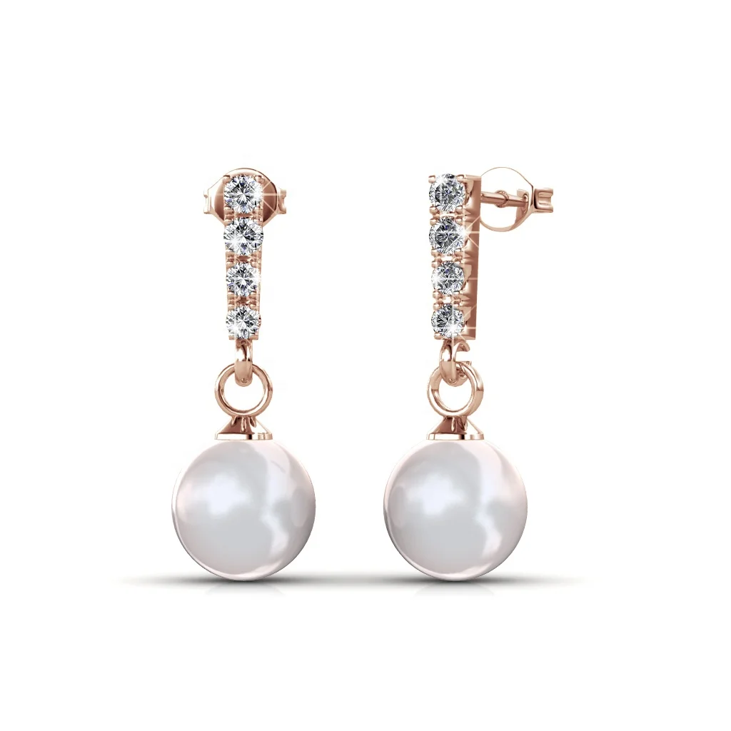 

Silver 925 With 18k Gold Plated Dangle Drop Delicate Pearl And Crystal Stud Earrings Jewelry For Women Destiny Jewellery