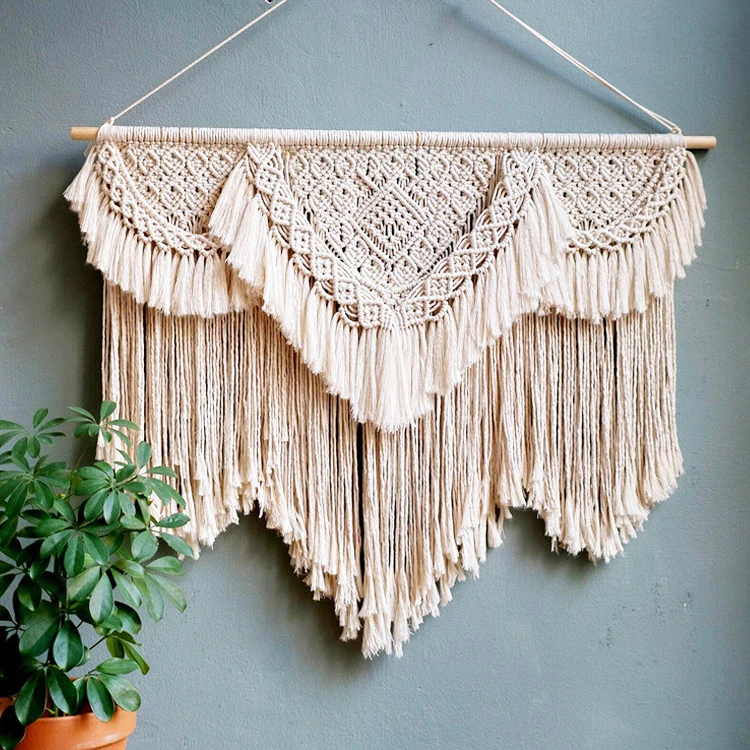 

extra large macrame wall hanging tapestry macrame curtains decorative wall, Cotton white and dark green