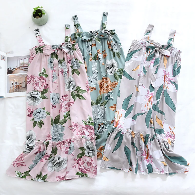 

2021 summer thin ladies nightdress viscose fiber large flower suspender skirt breathable soft and comfortable vest skirt home