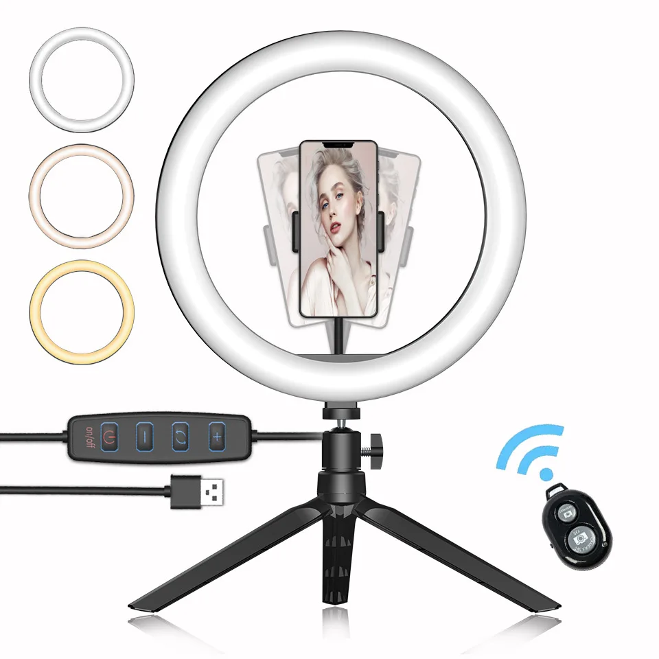 

10 inch Cell Phone Led Lamp Camera Selfie Ringlight Holder Fill Ring Light With Tripod Stand