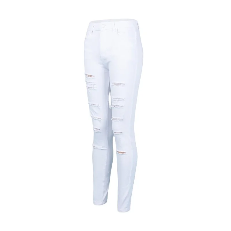 

Factory direct autumn summer black white ripped jeans women high waist stretch ladies jeans pencil trousers women jeans pants, White/black