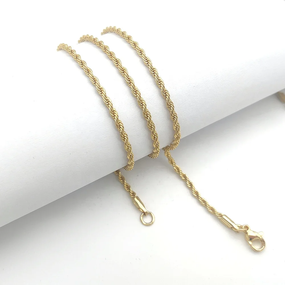 

Small MOQ 2mm Rope Chain 18K Plated Gold Chain 14K Stainless Steel Jewelry Chain, 18k/24k/14k as per need