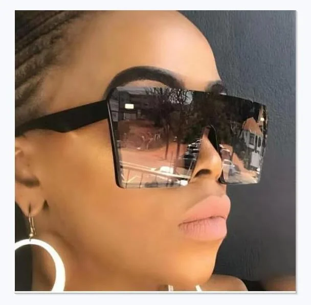 

2020 Vintage Oversized One Piece Lens Sun Glasses Women Hot Women Ladies Square PC Sunglasses With Rivet, 8 colors for choose