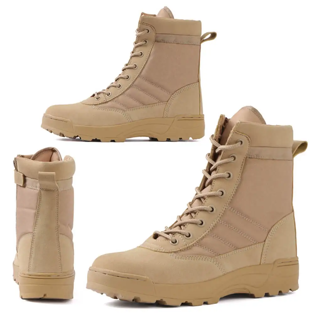 

Free shipping High quality camping Waterproof Rubber Military army leather Boots Tactical men desert jungle safety shoes sale, Sand, black