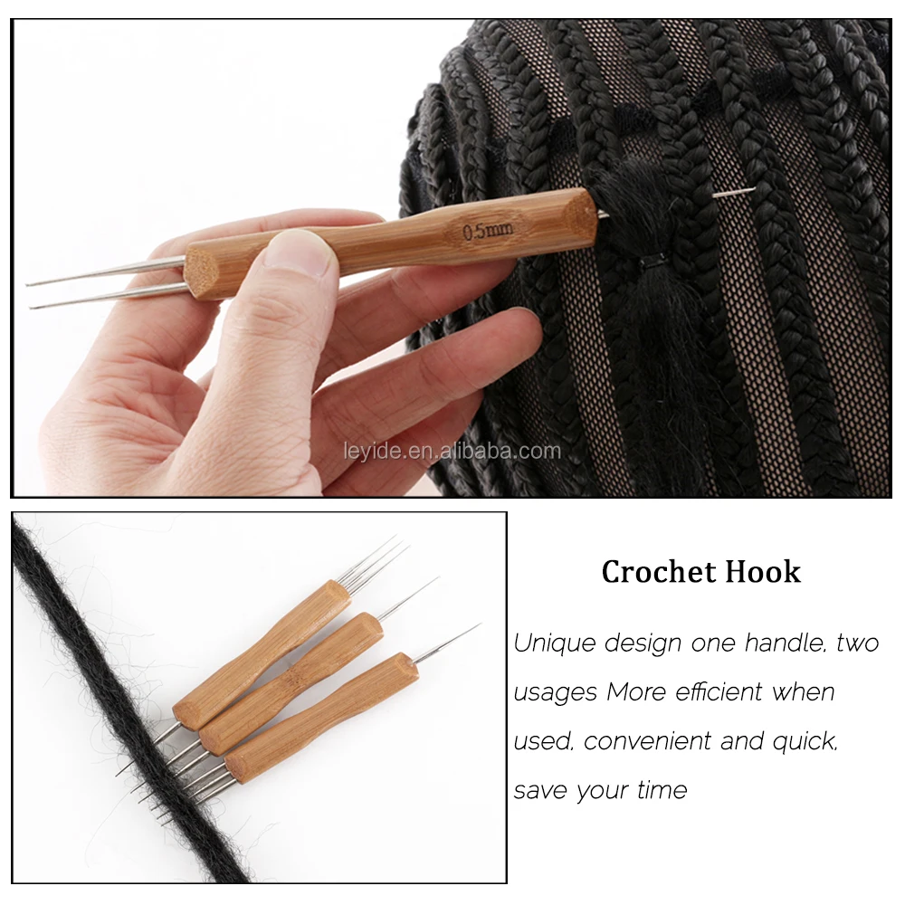 Bamboo Handle Double Ended Dreadlocks Hook Needle Crochet Needle