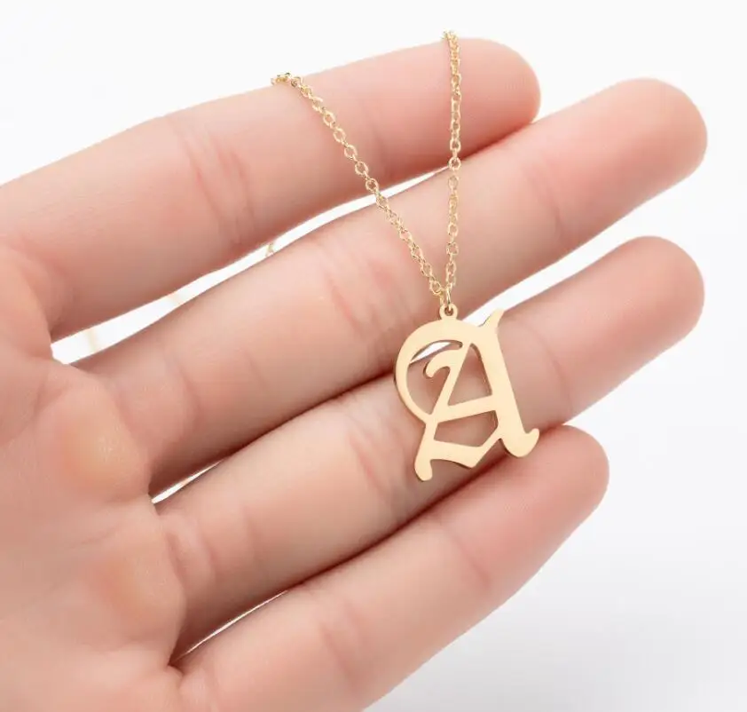 

Personalized Old English Stainless Steel A-Z Alphabet Pendant Initial Necklace