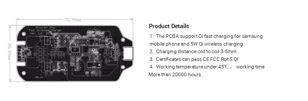 OEM ODM customized Fast qi wireless charging PCBA 9V 10W for mobile phone use