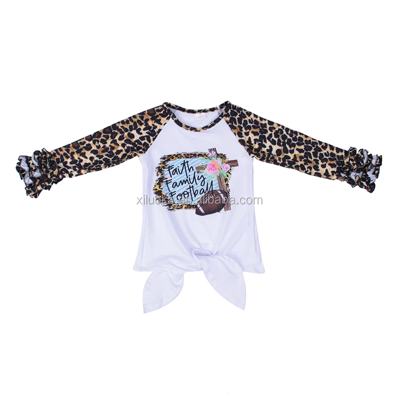 

Winter Leopard Bbay Girls Shirt Wholesale Ruffles Custom Printed Fall Girls Shirt, Picture