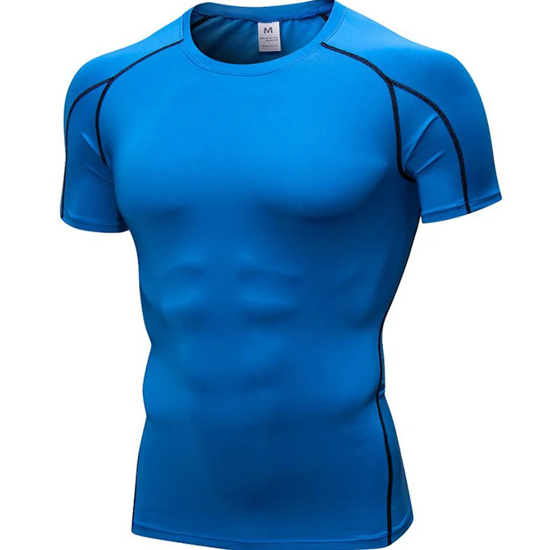 

Solid color summer sports short sleeve fitness t shirt tops for men, Picture