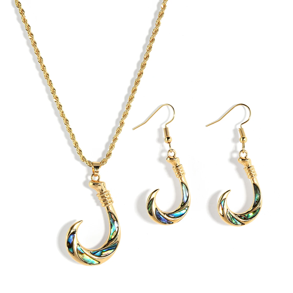 

Hawaii New 18k gold abalone shell hook design zinc ally necklace and earrings new jewelry arrivals 2023