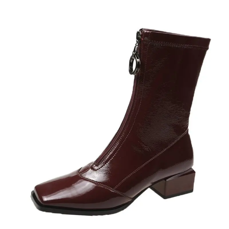 

Shiny PU Leather Mix Color Luxury Autumn Combat Boots Shoes Ladies