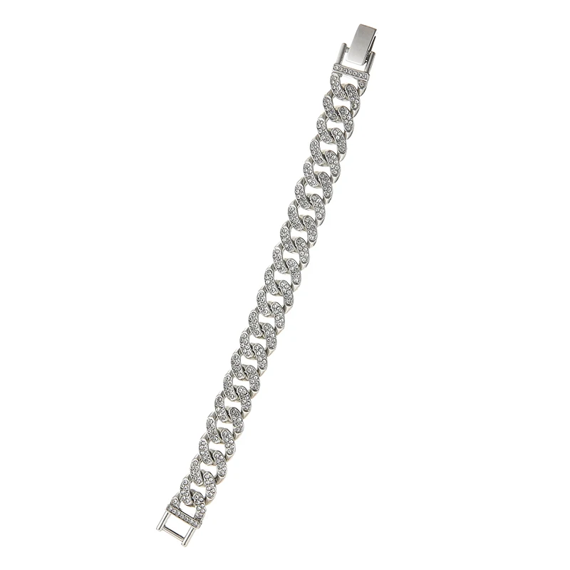 

Drop Shipping Diamond Cuban Stainless Steel Link Bracelet Mens Minimaliste For Unisex, Silver color