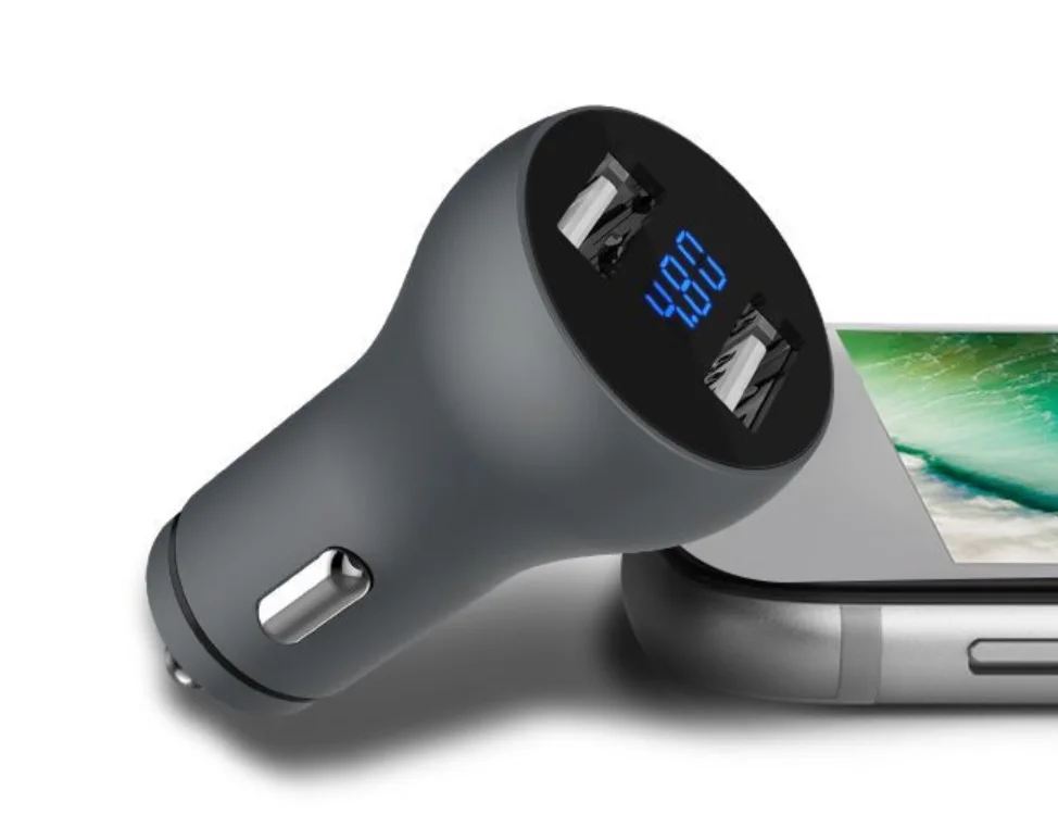 

Hot sale CE/Rosh/FCC Car USB Charger Mobile Phone Charger 2 Port USB Fast Car Charger for iPhone Samsung Tablet, Black