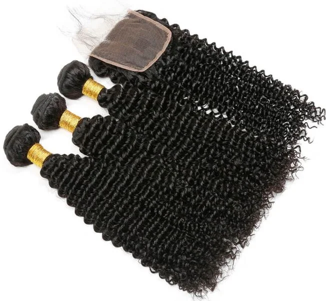 

10a Grade 3 Bundles Brazilian Human Virgin Kinky Curly Hair bundles With 4x4 Lace Frontal Closure Overnight Shipping, Natural colors