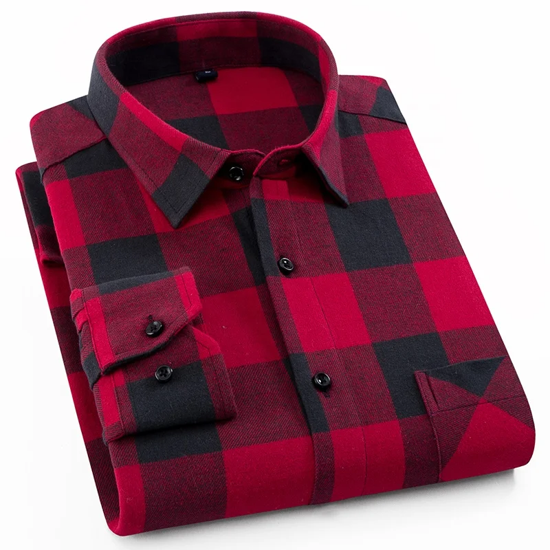 
Factory direct sale 100% cotton red mens long sleeve plaid flannel shirt 