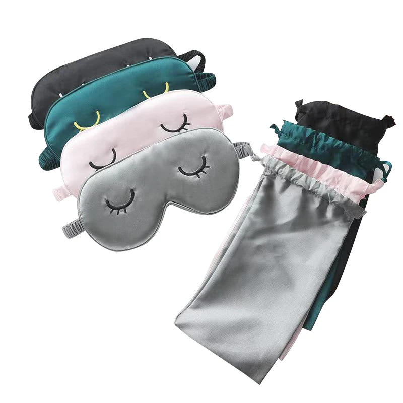 

Cute Silk Satin Blindfold Travel Sleep Eye Mask with Pouch for Sleeping, As picture and customized color