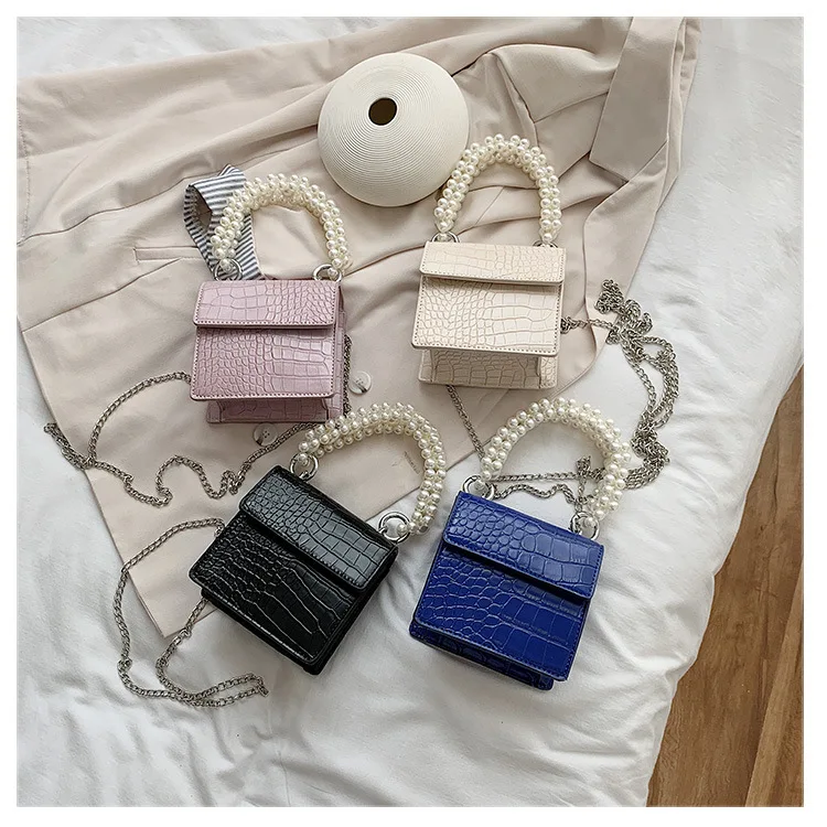 

Small women bags Fall 2020 Hot sale Fashion Pearl handbags Mini Purses for ladies square chain bag, 4 colors
