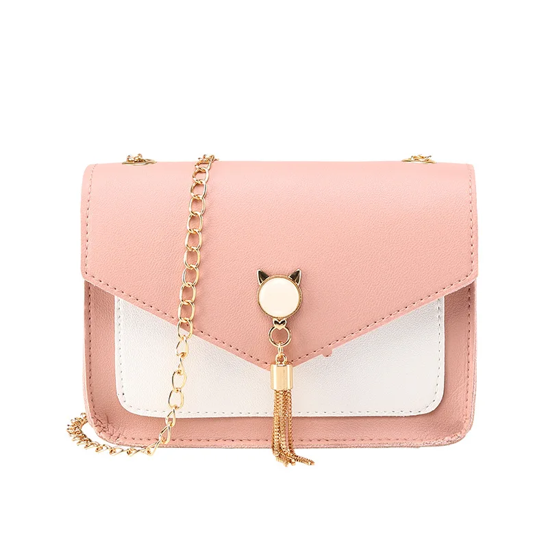 

Fashionable luxuary fresh contrast color one-shoulder all-match small satchel pink leather female mini handbags, Customizable