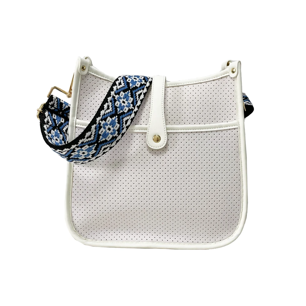 

Wholesale messenger bags Cross Shoulder women sling bag perforated waterproof neoprene crossbody bag 2021, White