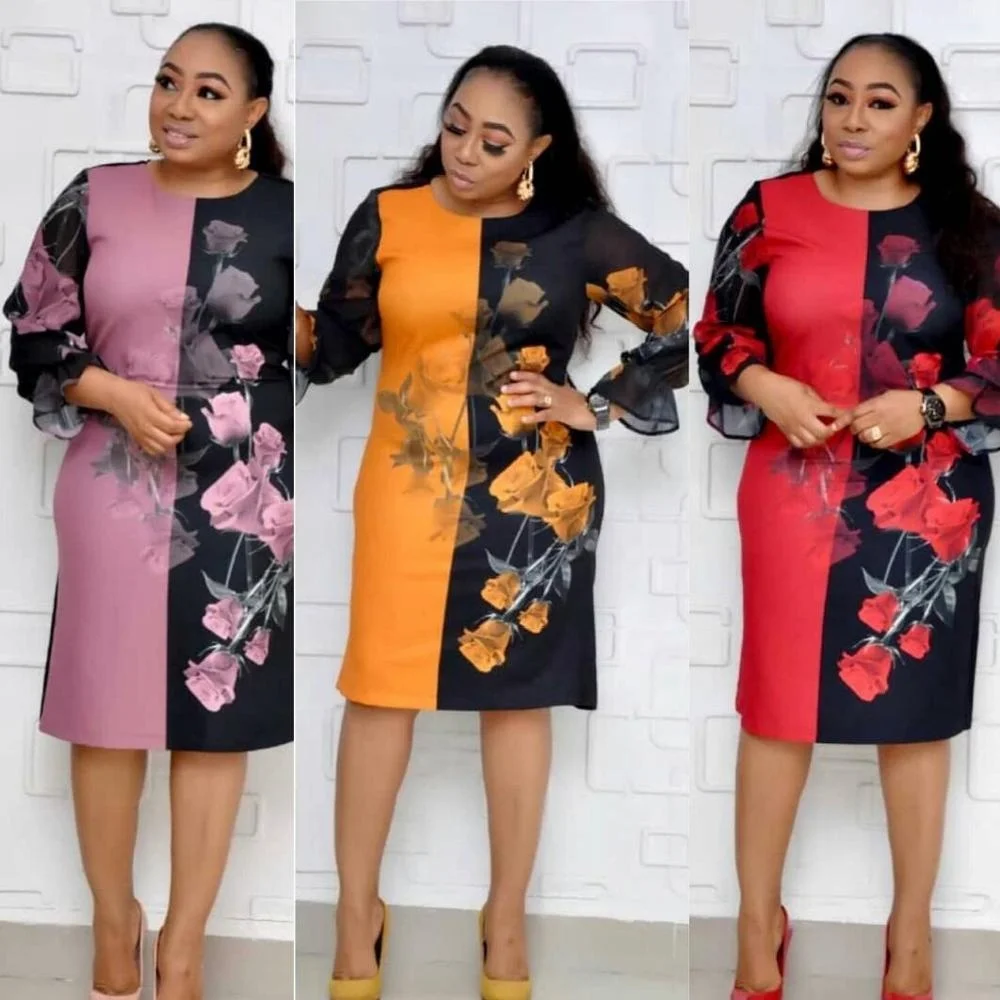 Wholesale African Dresses For Women Plus Size Elegant Midi Dress L-3XL