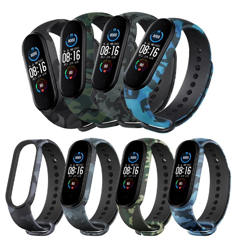

Camouflage silicone wristband for xiaomi mi band 5 4 3 strap replace printed mi 5 band strap, Camouflage blue,camouflage green,digital camouflage,camouflage gray