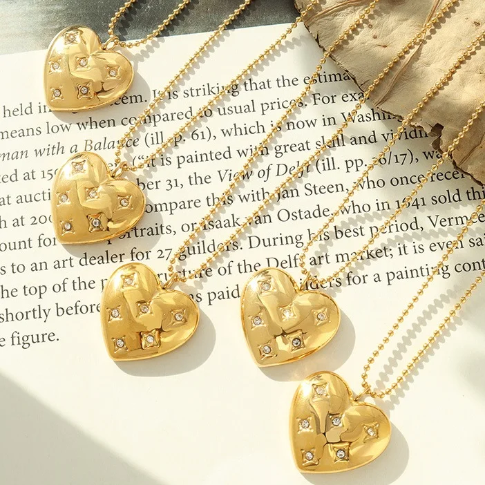 

Dropshipping dainty zircon gold filled pendant 18k gold plated heart pendant stainless steel necklace women