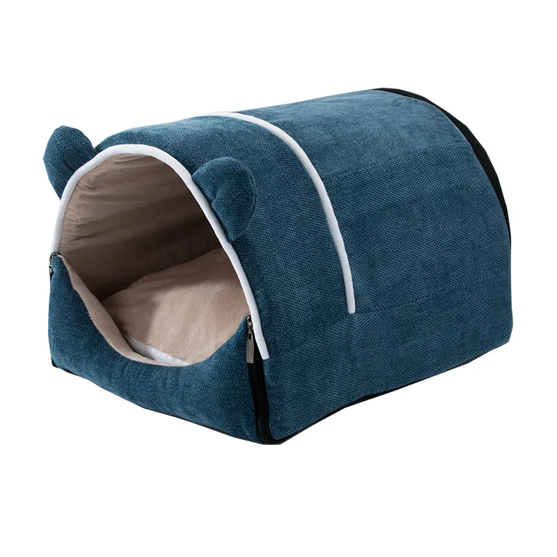 

2 in 1 Removable Cat Bed Washable Chenille Cat Cave Bed Winter Warm Enclosed Indoor Padded Cat Bed House