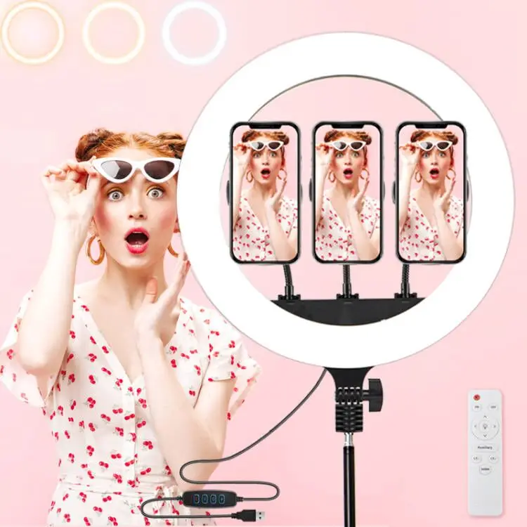 

fashion circle selfie phone with tripod stand cheapest portable makeup portable live stream 14 inch led ring fill light ring 14